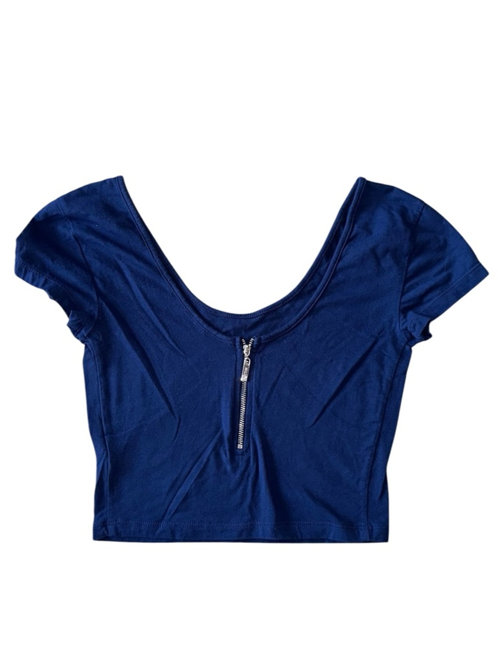 GUESS Navy Scoop Zip-Front Crop Top